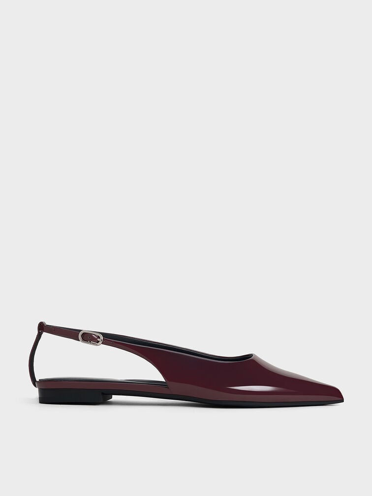 Patent Cut-Out Pointed-Toe Slingback Flats, Burgundy, hi-res