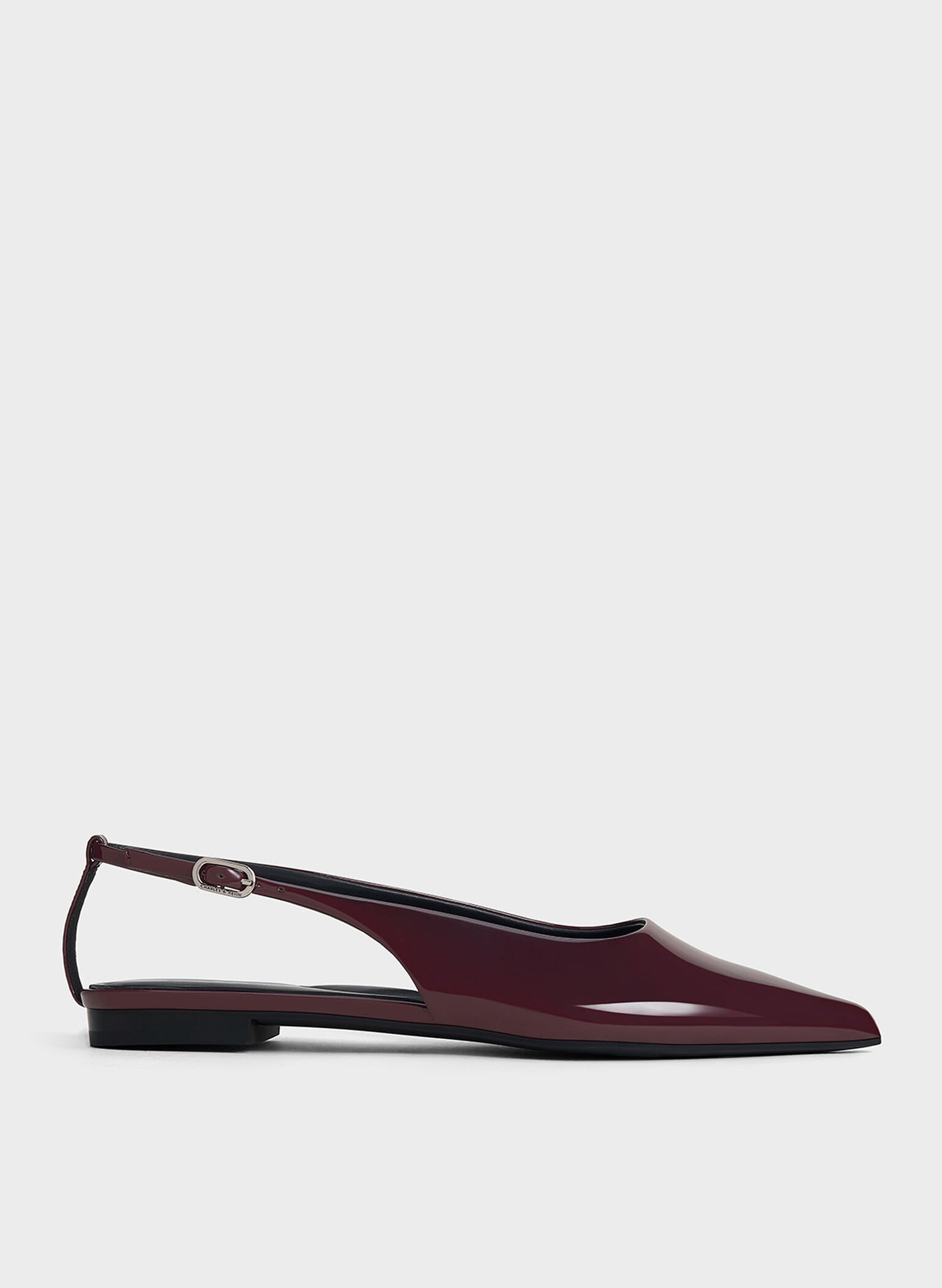 Patent Cut-Out Pointed-Toe Slingback Flats, Burgundy, hi-res
