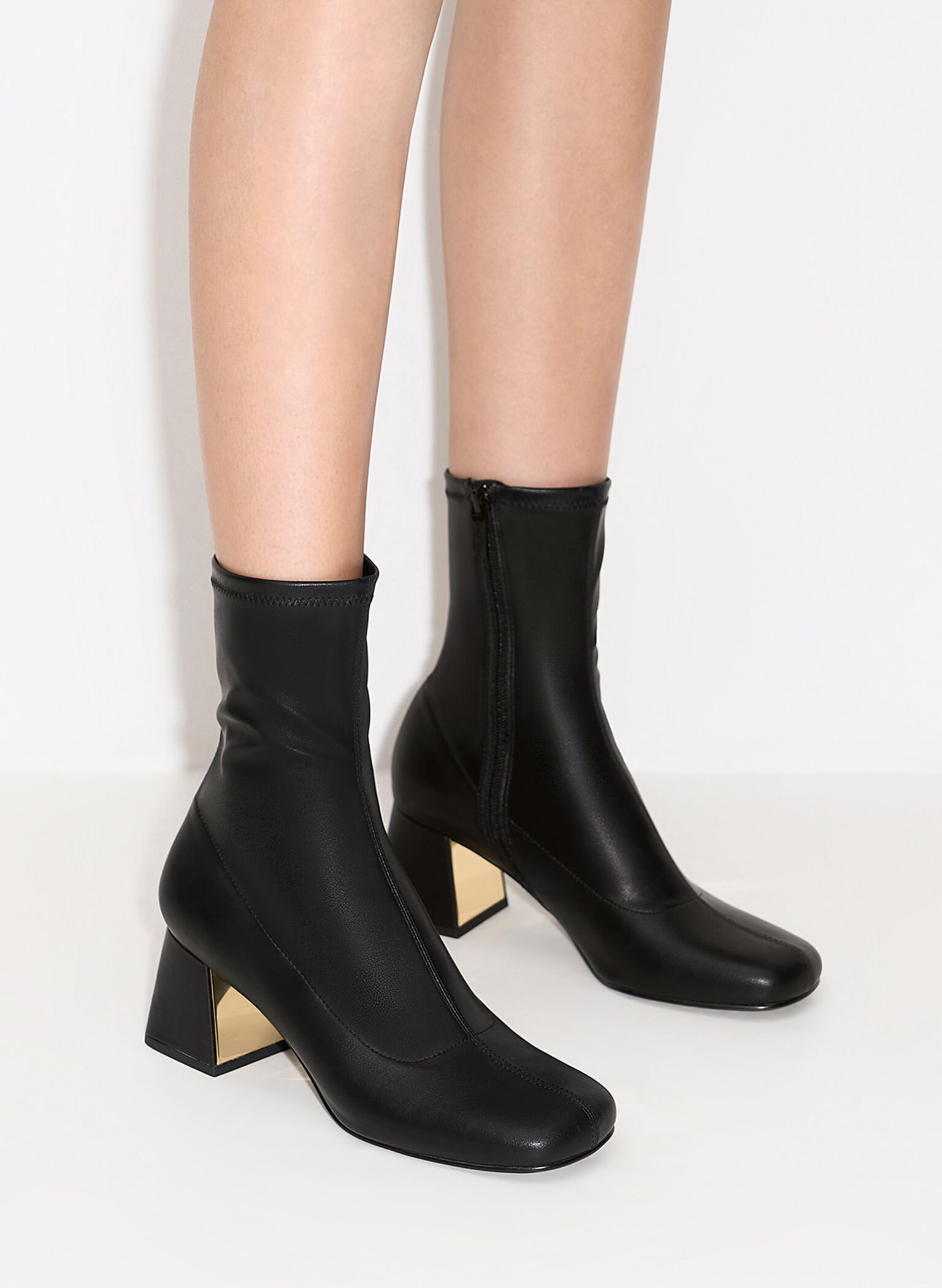 Jully Metallic Trapeze Heel Ankle Boots, Black, hi-res