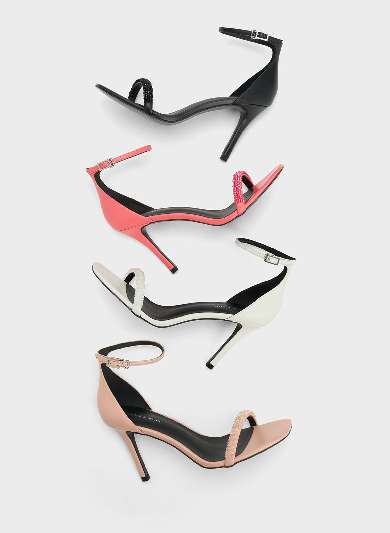 Beaded Strap Heeled Sandals, Pink, hi-res