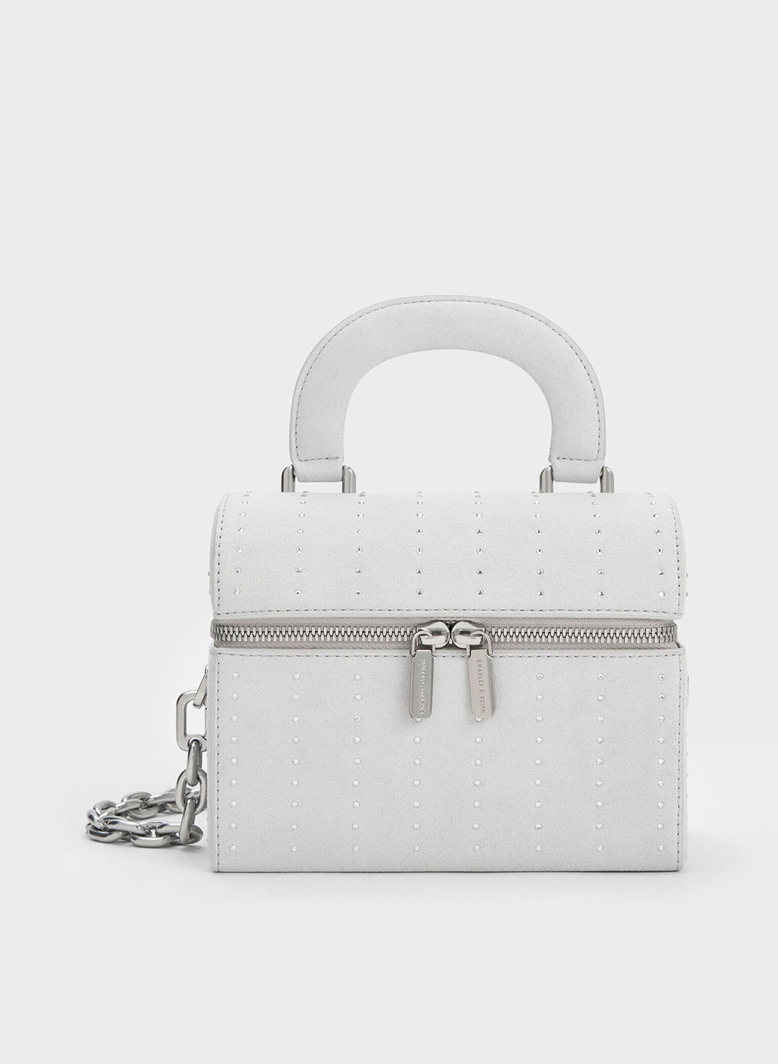Padded Handle Textured Crossbody Bag, Silver, hi-res