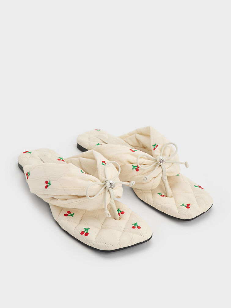 Cherry-Print Pearl-Accent Square-Toe Sandals, Multi, hi-res