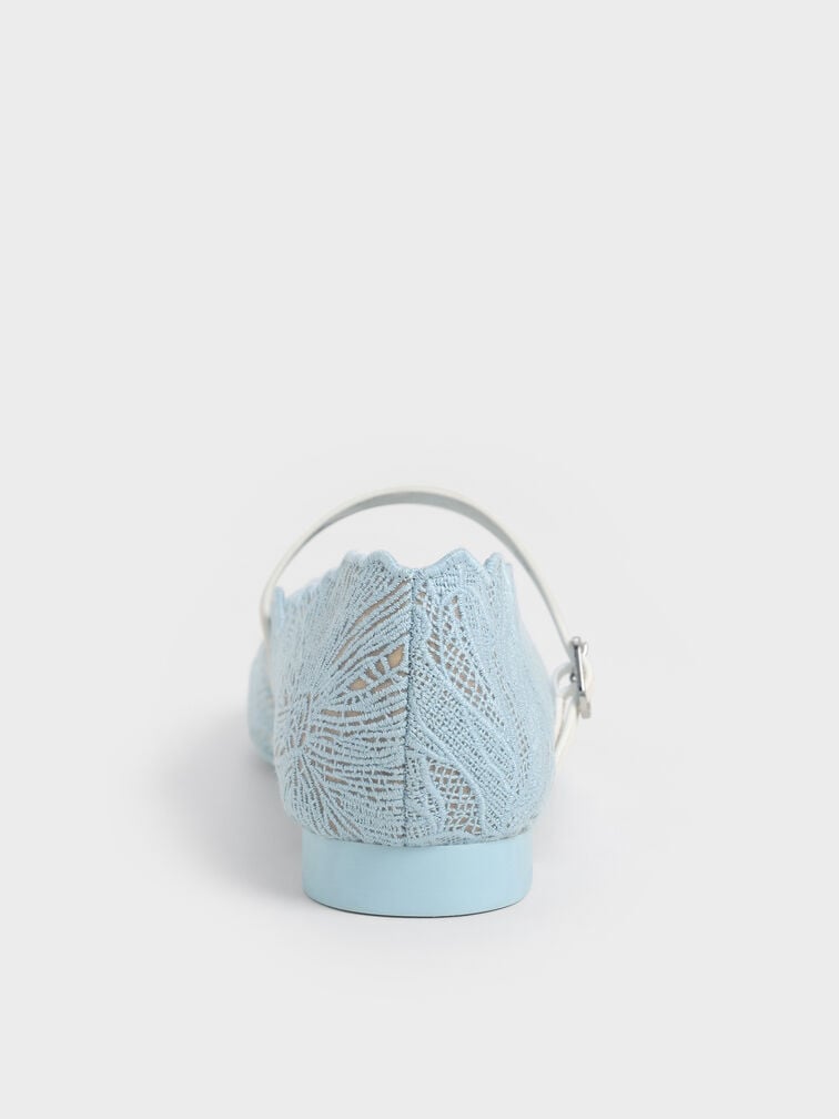 Crochet Floral Mary Jane Flats, Blue, hi-res