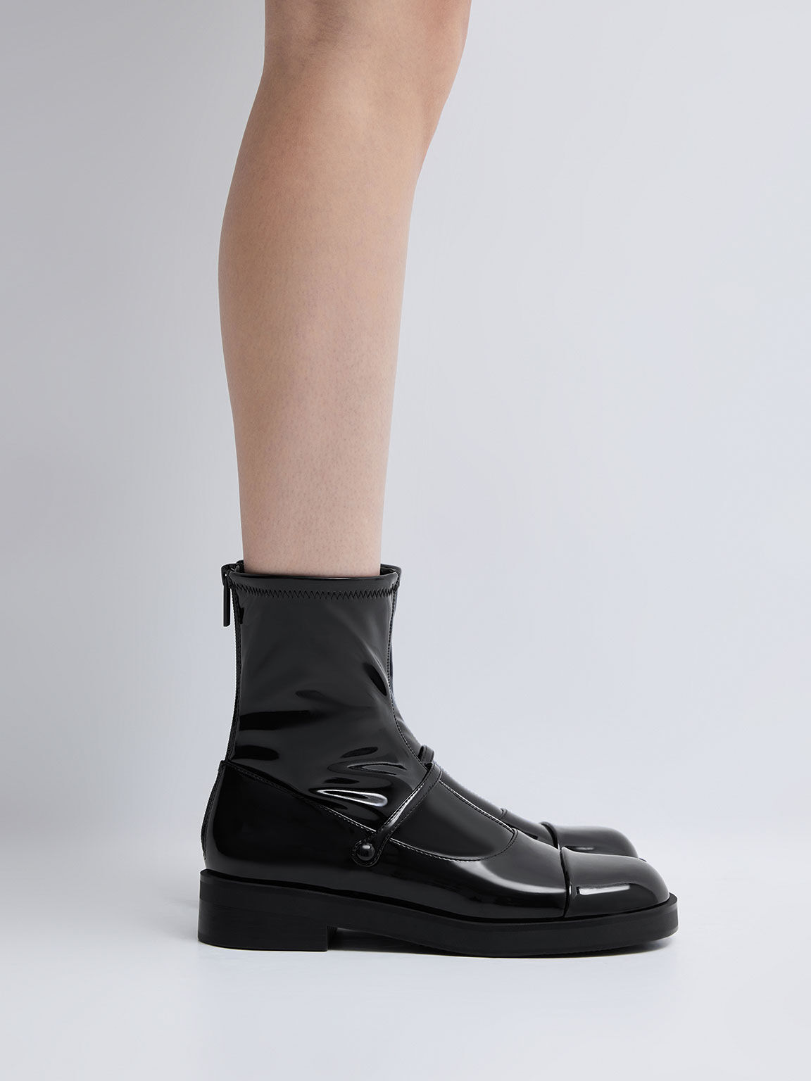 Black Boxed Front Strap Ankle Boots CHARLES KEITH UK