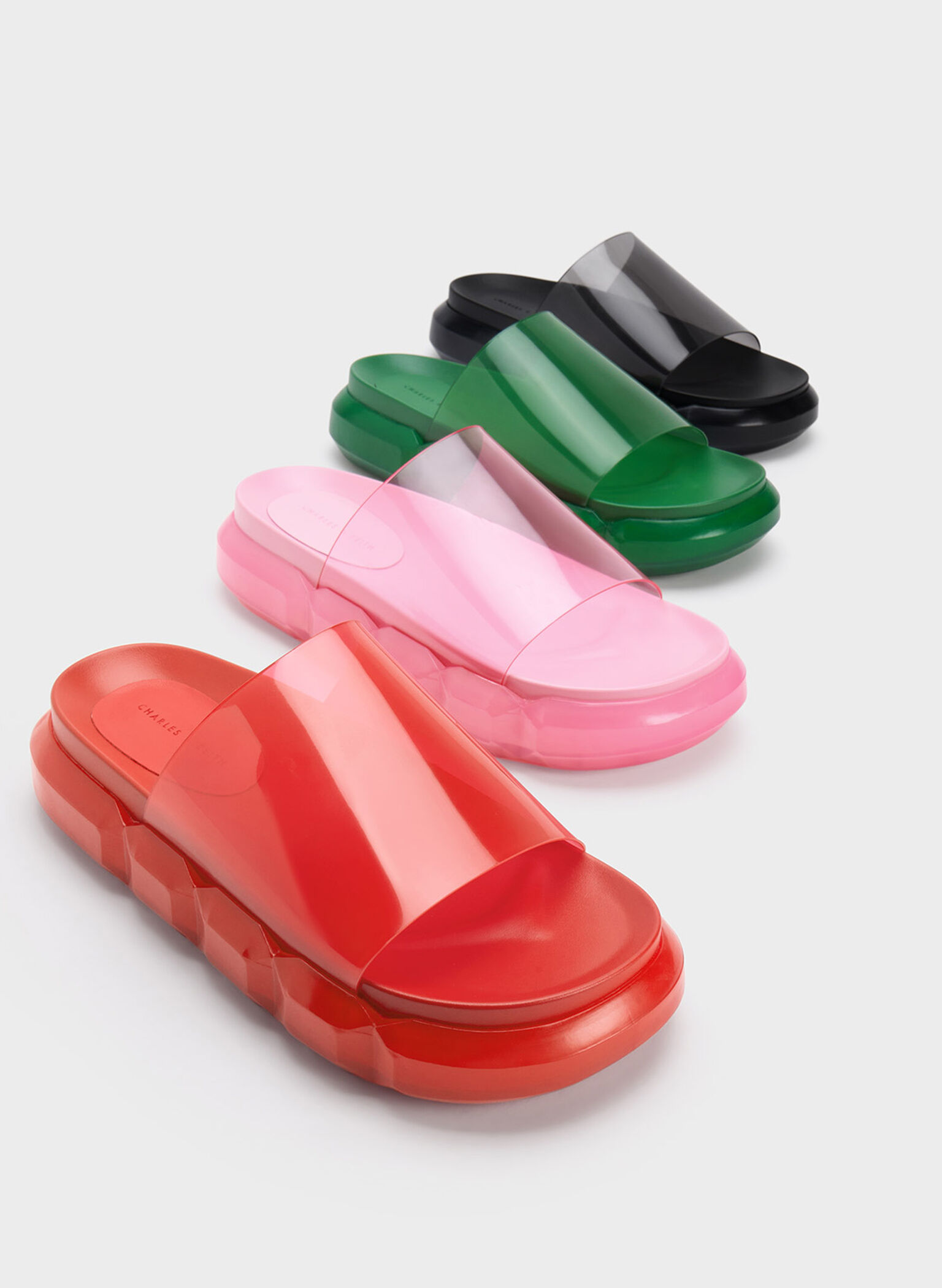 Fia See-Through Slide Sandals, Red, hi-res