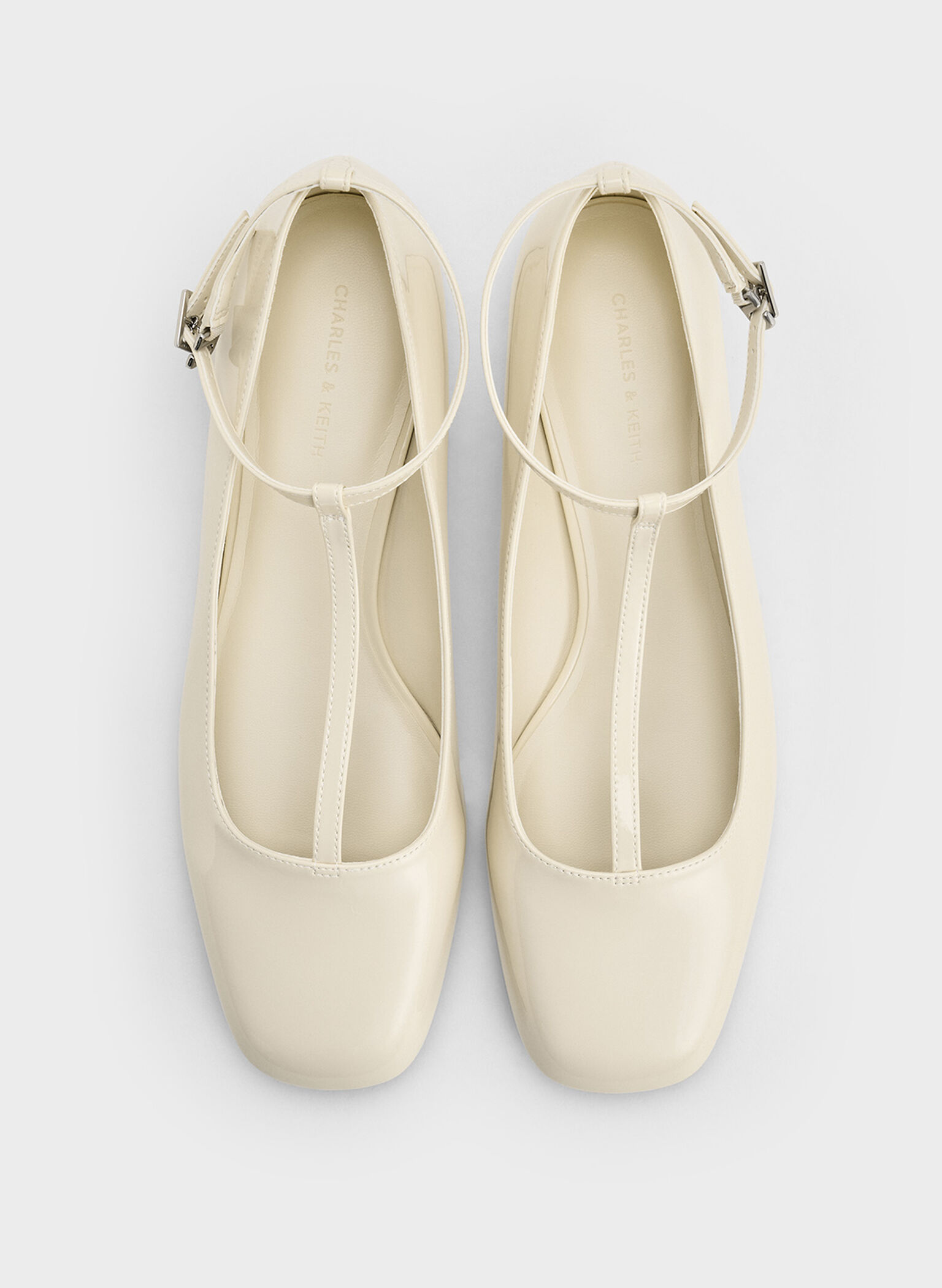 Patent T-Bar Ankle-Strap Ballet Flats, Chalk, hi-res