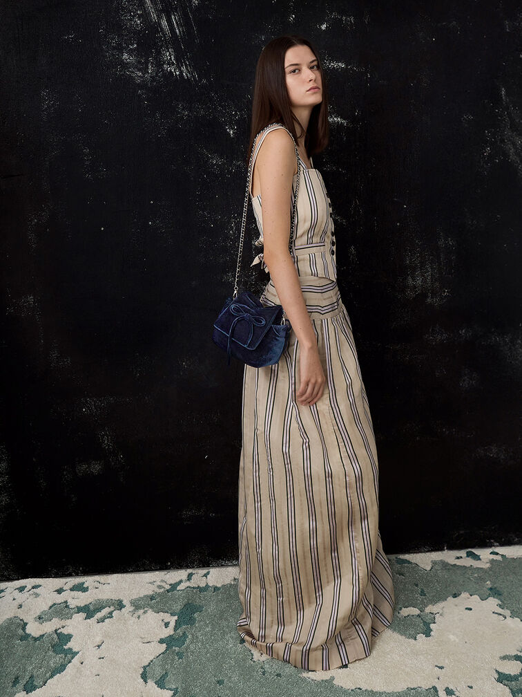 Velvet Bow Ruched Top Handle Bag, Dark Blue, hi-res