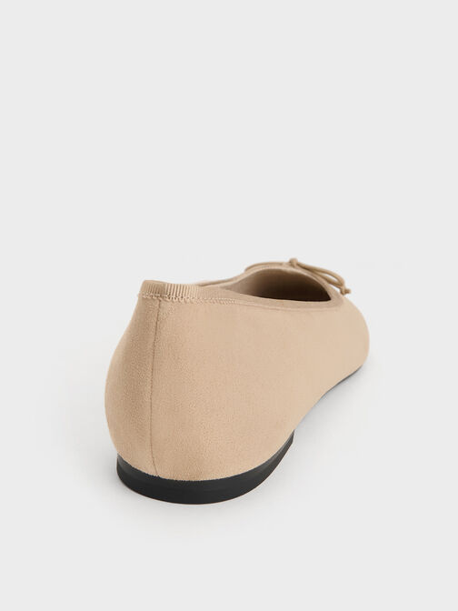 Faux Suede Bow Ballet Flats, Sand, hi-res