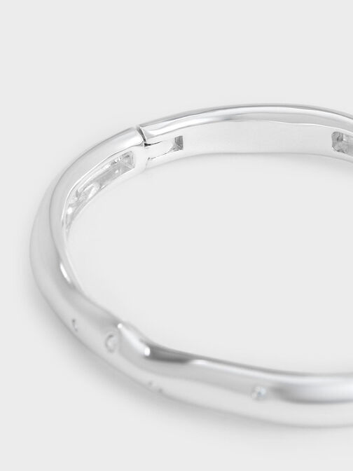 Ottilie Crystal Sculptural Bangle, Silver, hi-res