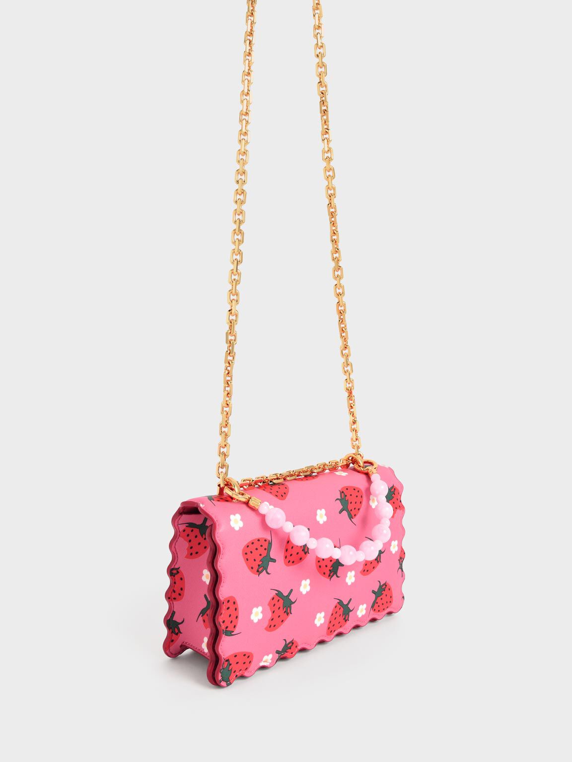 Rowan Beaded Strawberry-Print Chain Handle Bag, Pink, hi-res