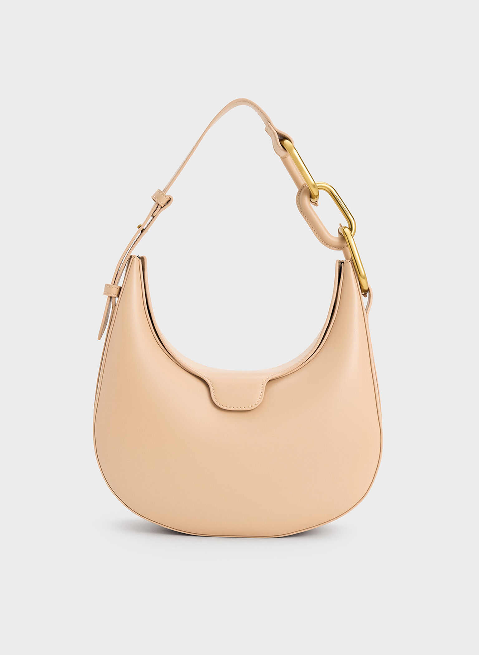 Kora Metallic-Accent Moon Bag, Beige, hi-res