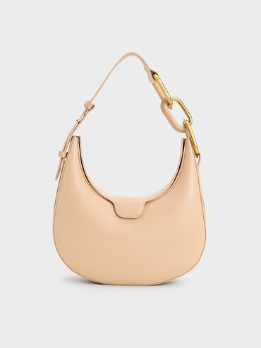 Kora Metallic-Accent Moon Bag, Beige, hi-res