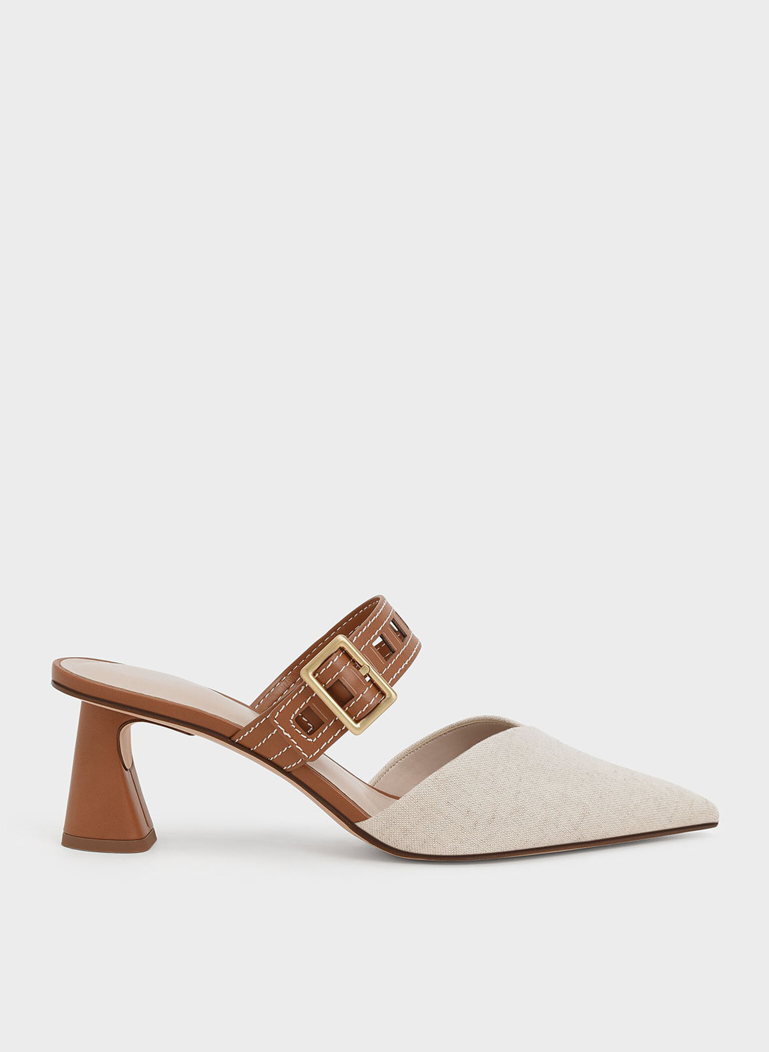 Sepphe Cut-Out Strap Heeled Mule Pumps, Caramel, hi-res