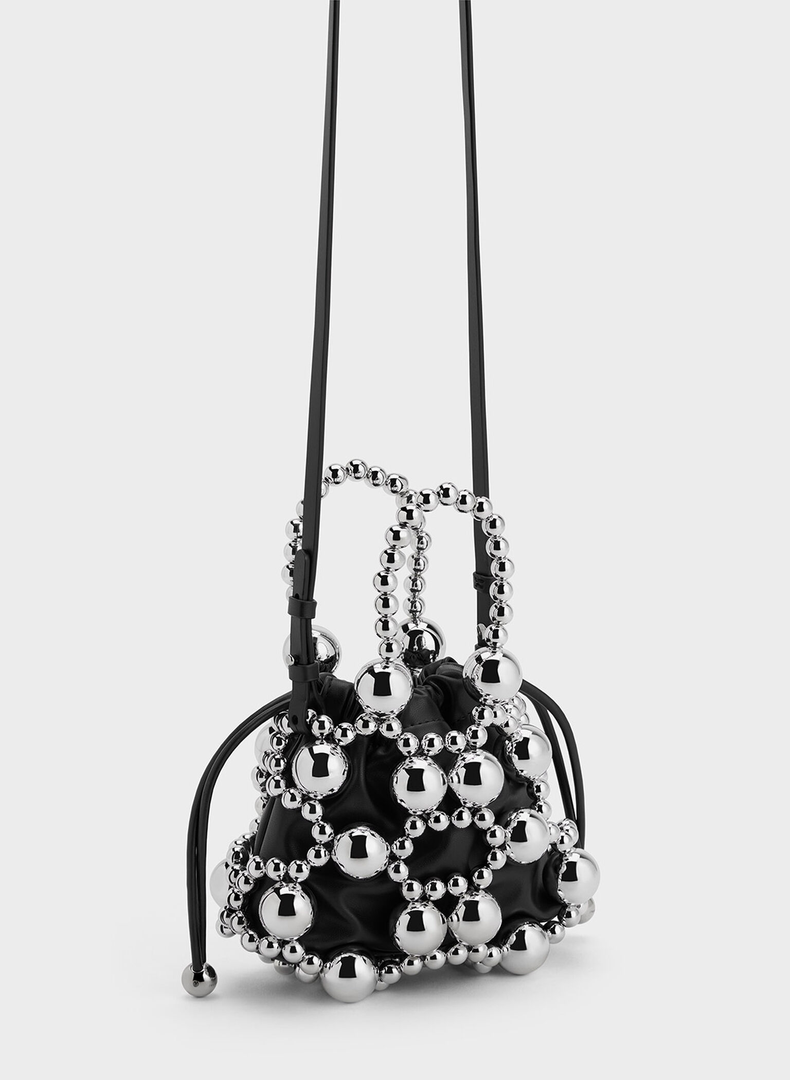 Beaded Top Handle Bag, Silver, hi-res