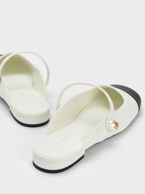 Pearl Embellished Flat Mules, White, hi-res