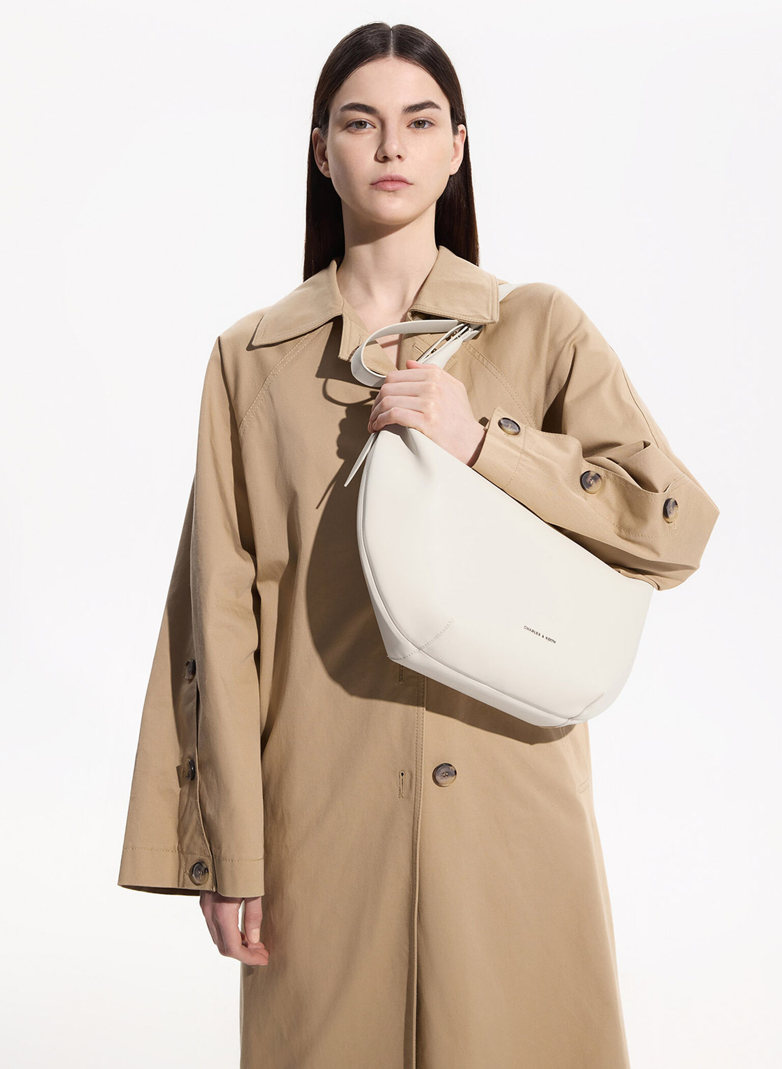 Odella Curved Hobo Bag, Cream, hi-res