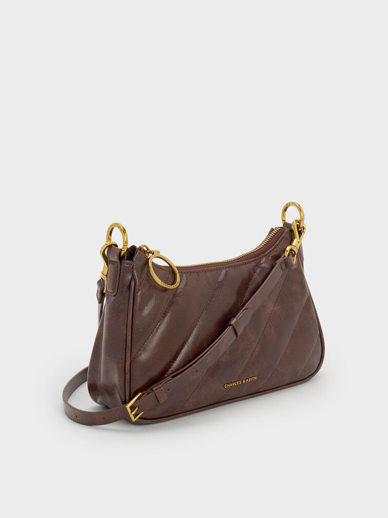 Philomena Crinkle-Effect Chain-Strap Crossbody Bag, Distressed Coffee, hi-res