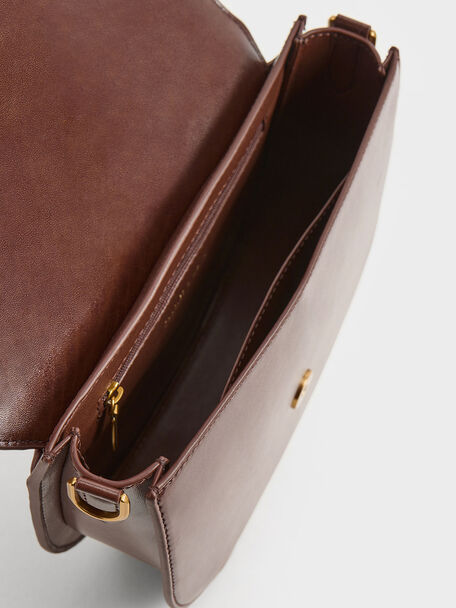 Gabine Leather Saddle Bag​, Brown, hi-res