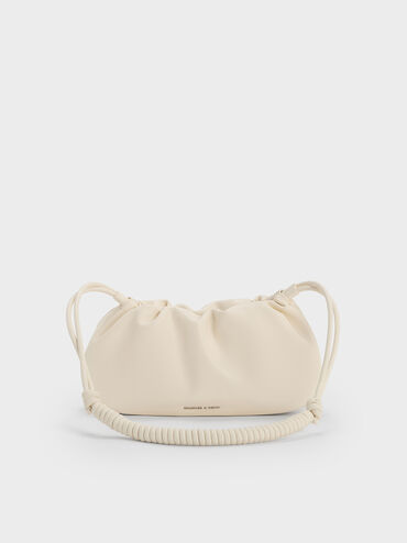 Lorelai Ruched Knotted-Strap Shoulder Bag, Cream, hi-res