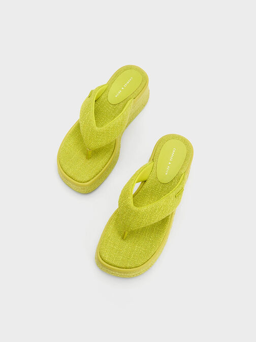 Woven Espadrille Thong Sandals, Lime, hi-res