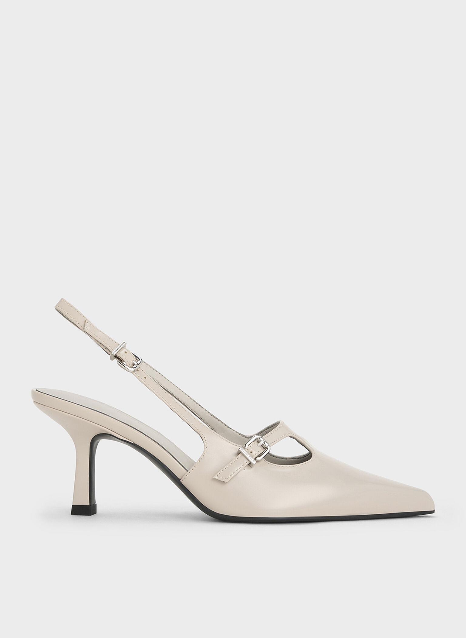 T-Bar Pointed-Toe Slingback Pumps, Light Grey, hi-res