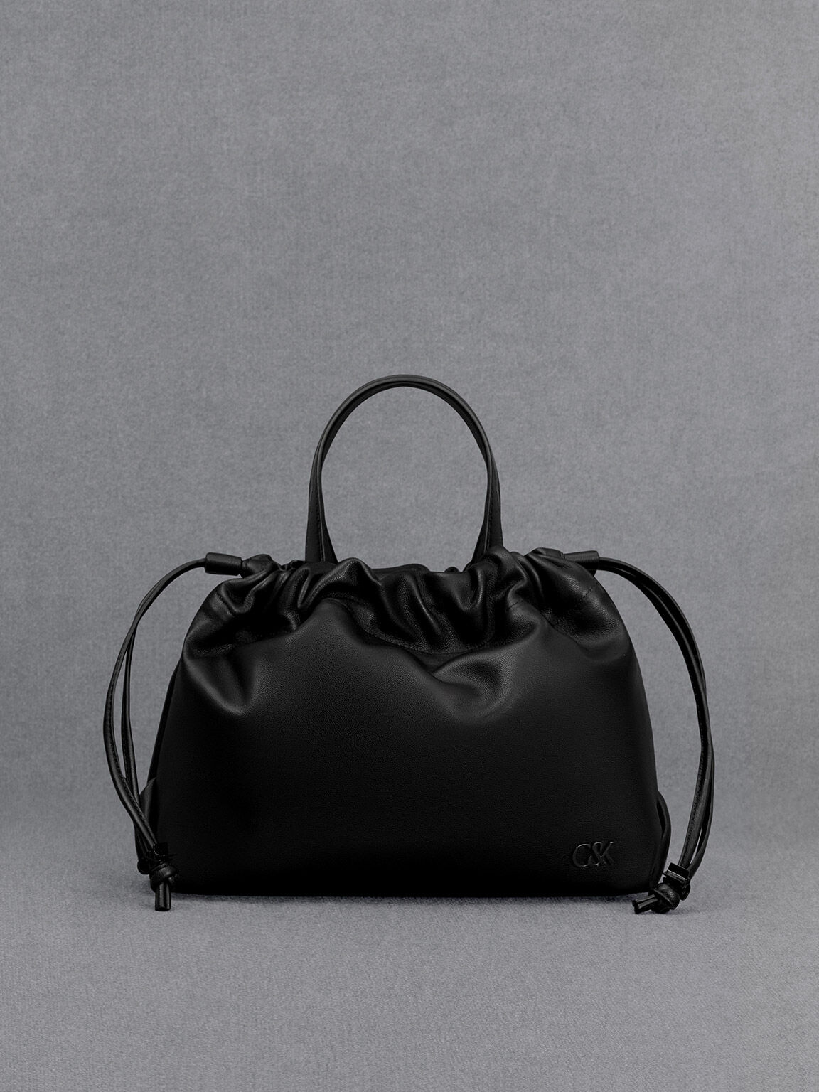 Leather Ruched Drawstring Bag Black