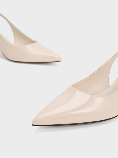 Patent Spool Heel Slingback Pumps, Nude, hi-res
