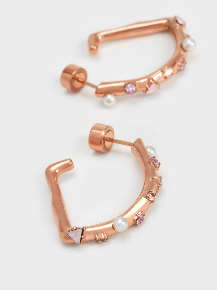 Pearl & Crystal-Embellished Earring Studs, Rose Gold, hi-res