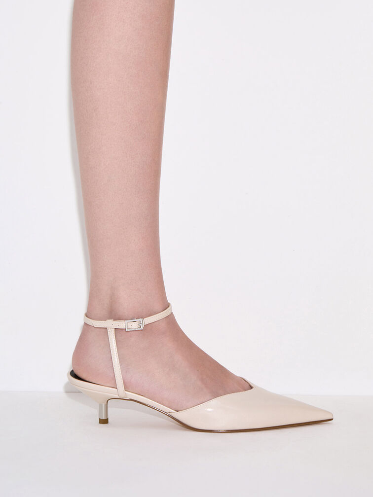 Crinkle-Effect Kitten-Heel Pointed-Toe Pumps, Cream, hi-res