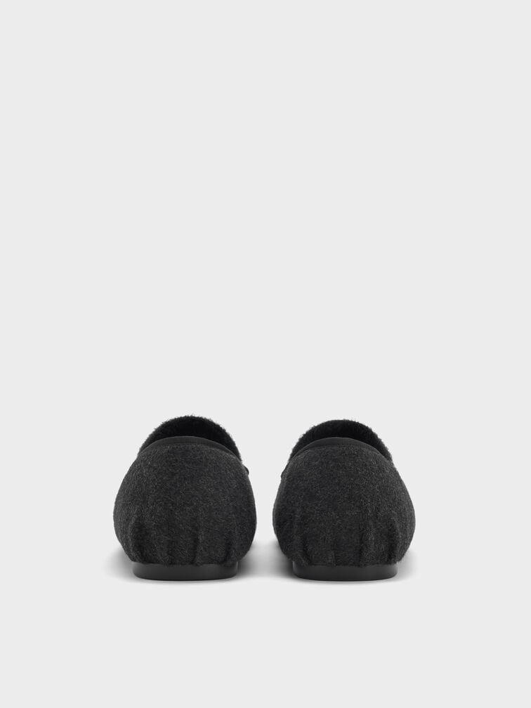 Winona Felt Bow Furry-Strap Mary Jane Flats, Black Textured, hi-res