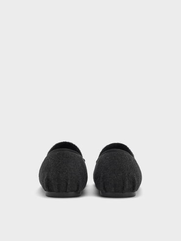 Winona Felt Bow Furry-Strap Mary Jane Flats, Black Textured, hi-res