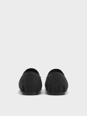 Winona Felt Bow Furry-Strap Mary Jane Flats, Black Textured, hi-res