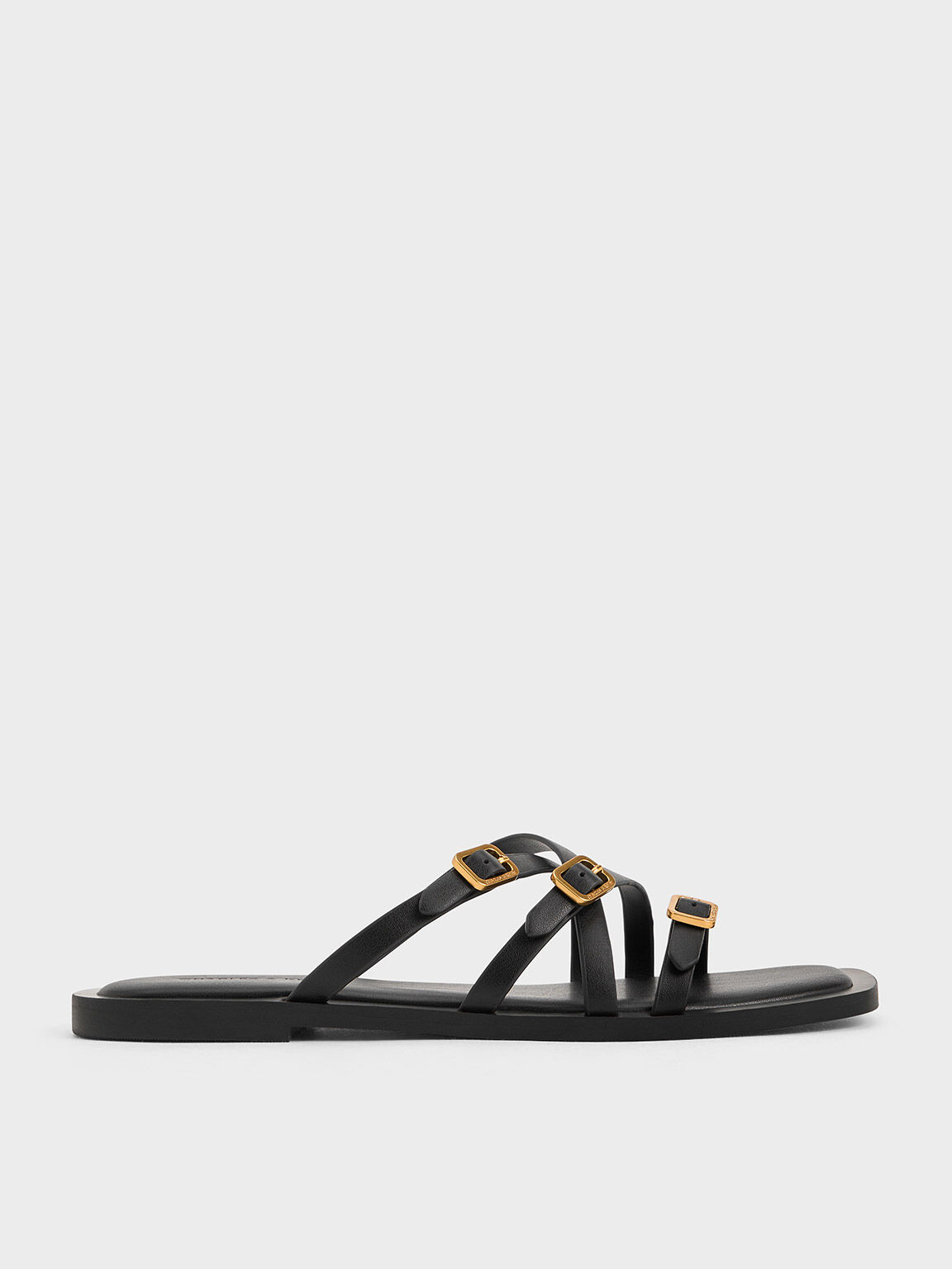 Strappy Buckled Slide Sandals Black