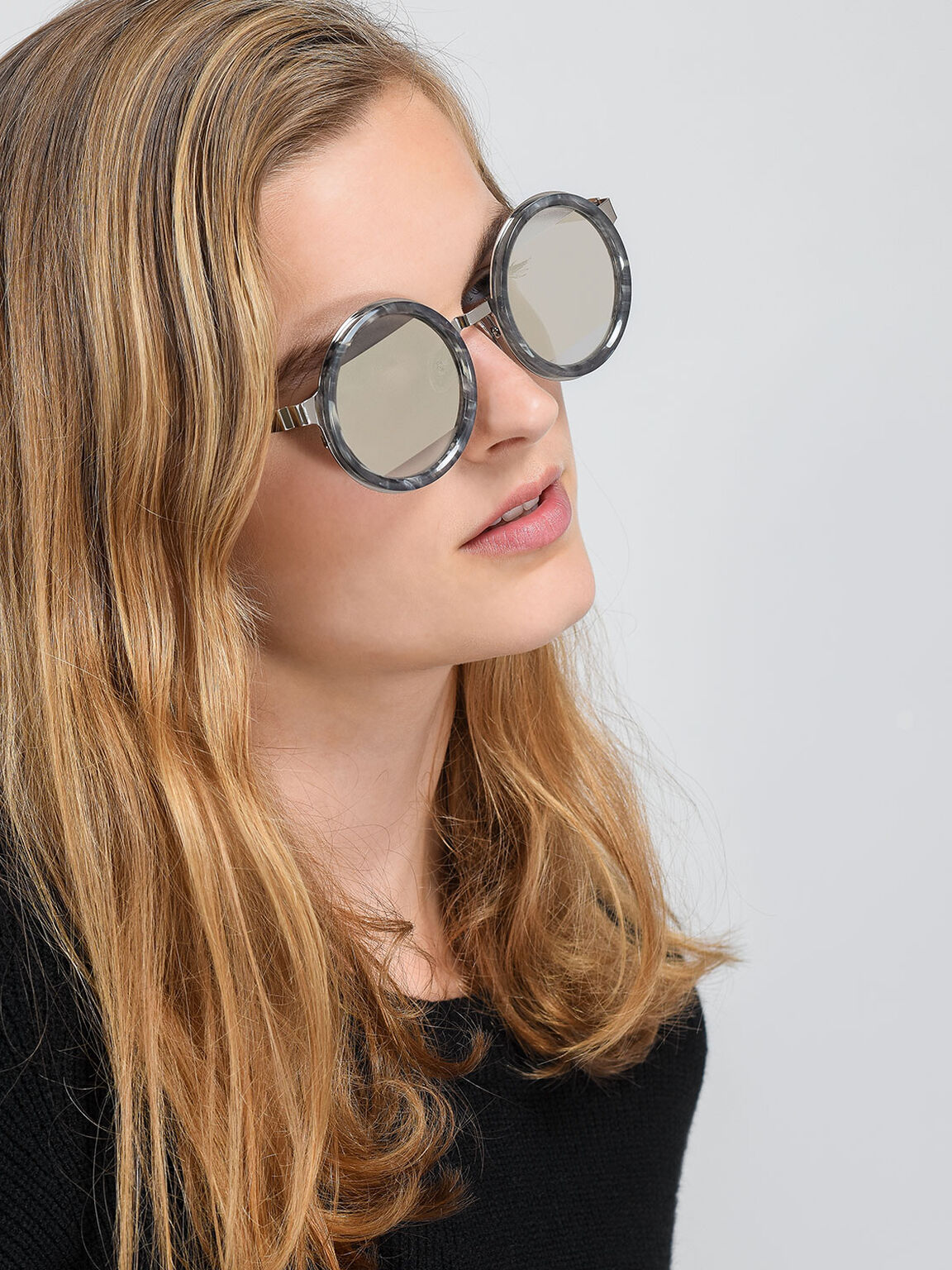 Round Frame Sunglasses, Grey, hi-res