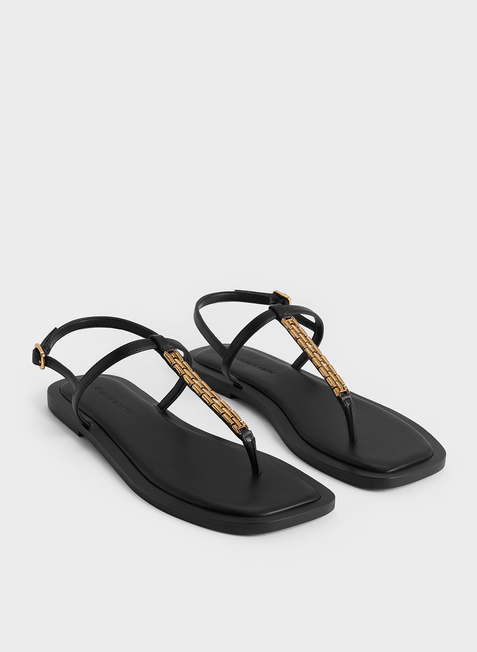 Chain-Link Thong Sandals, Black, hi-res