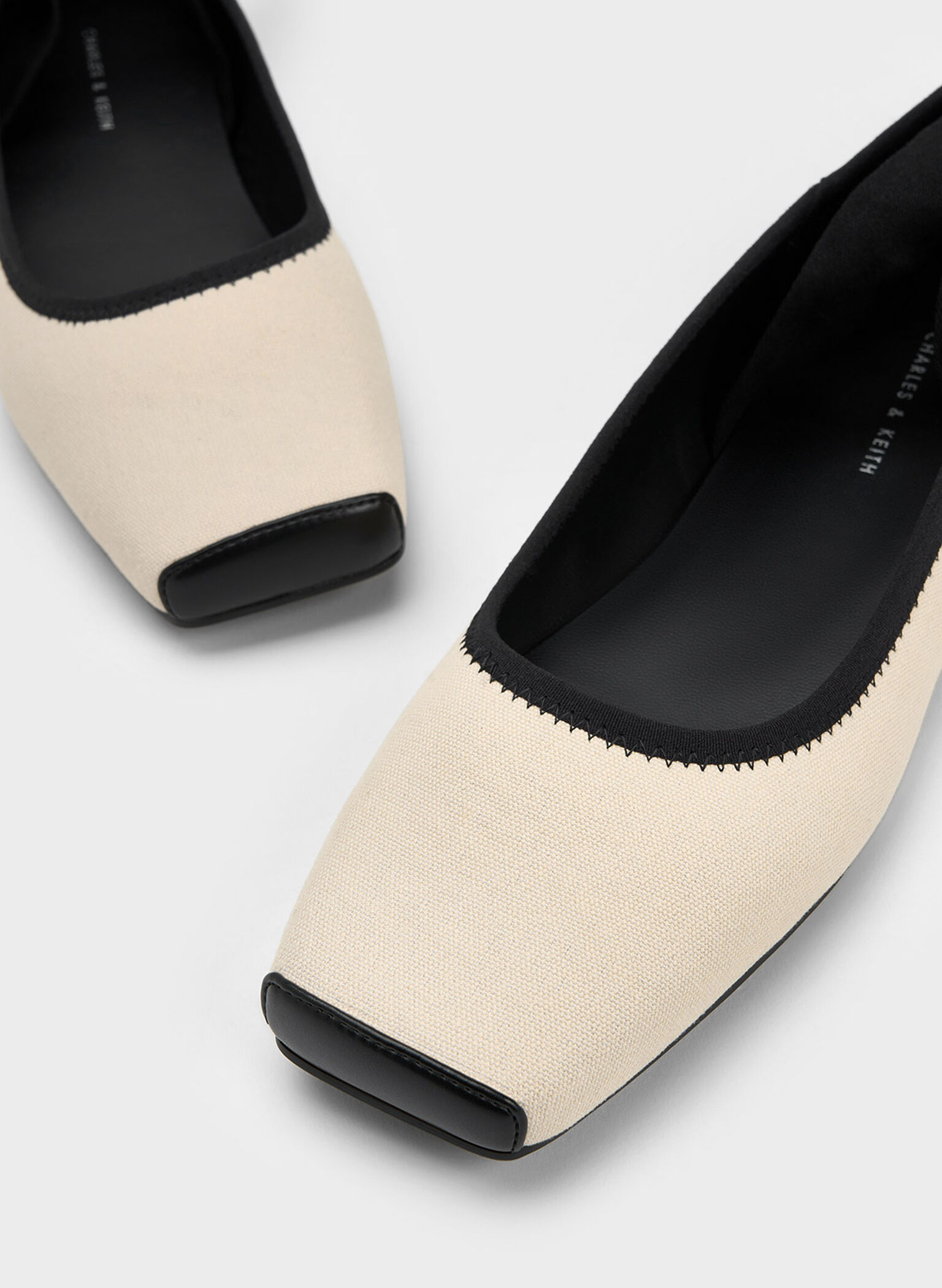 Tie-Around Canvas Ballerina Flats, Black Textured, hi-res