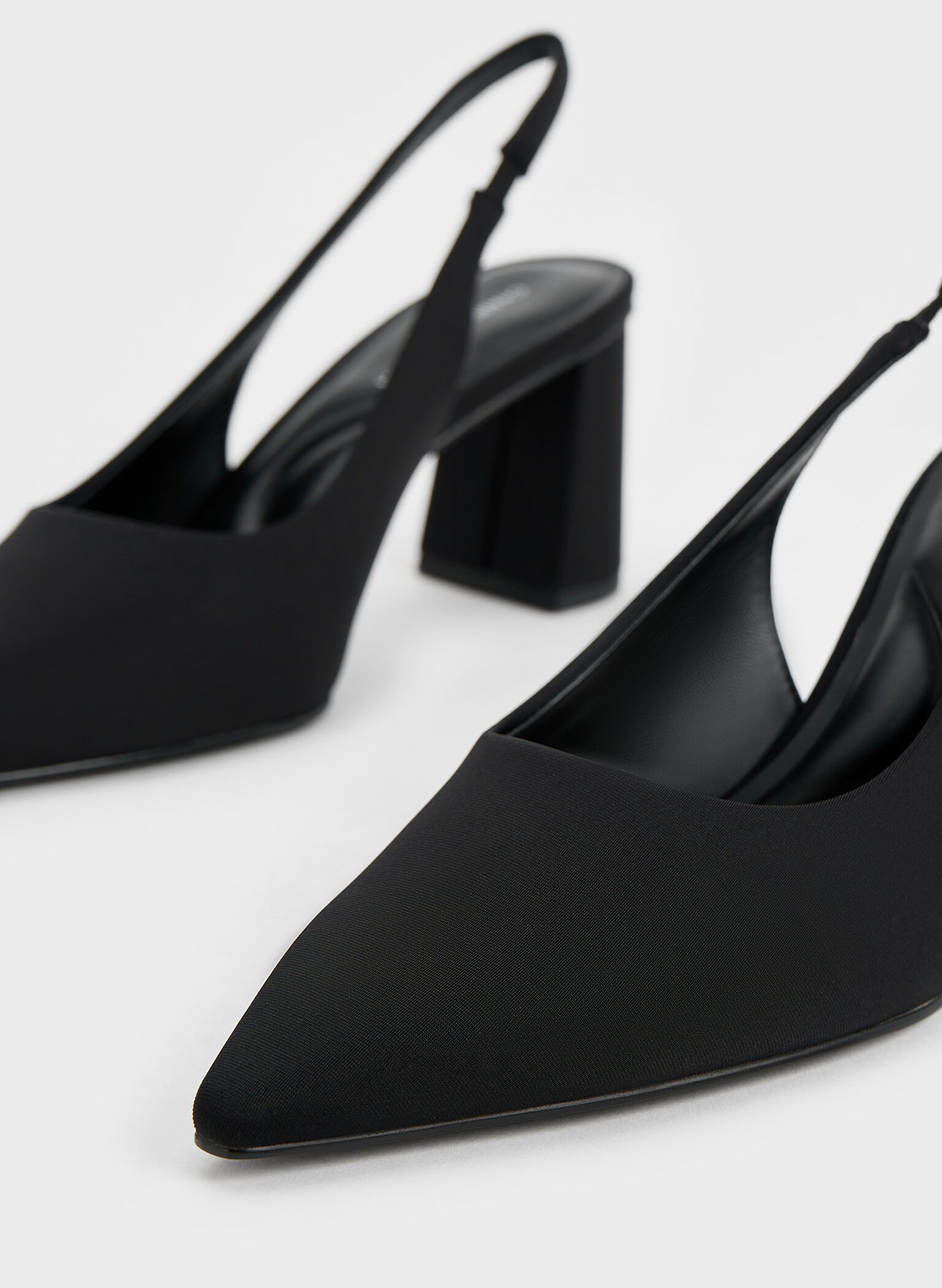 Teagan Elastane Trapeze Heel Slingback Pumps, Black, hi-res