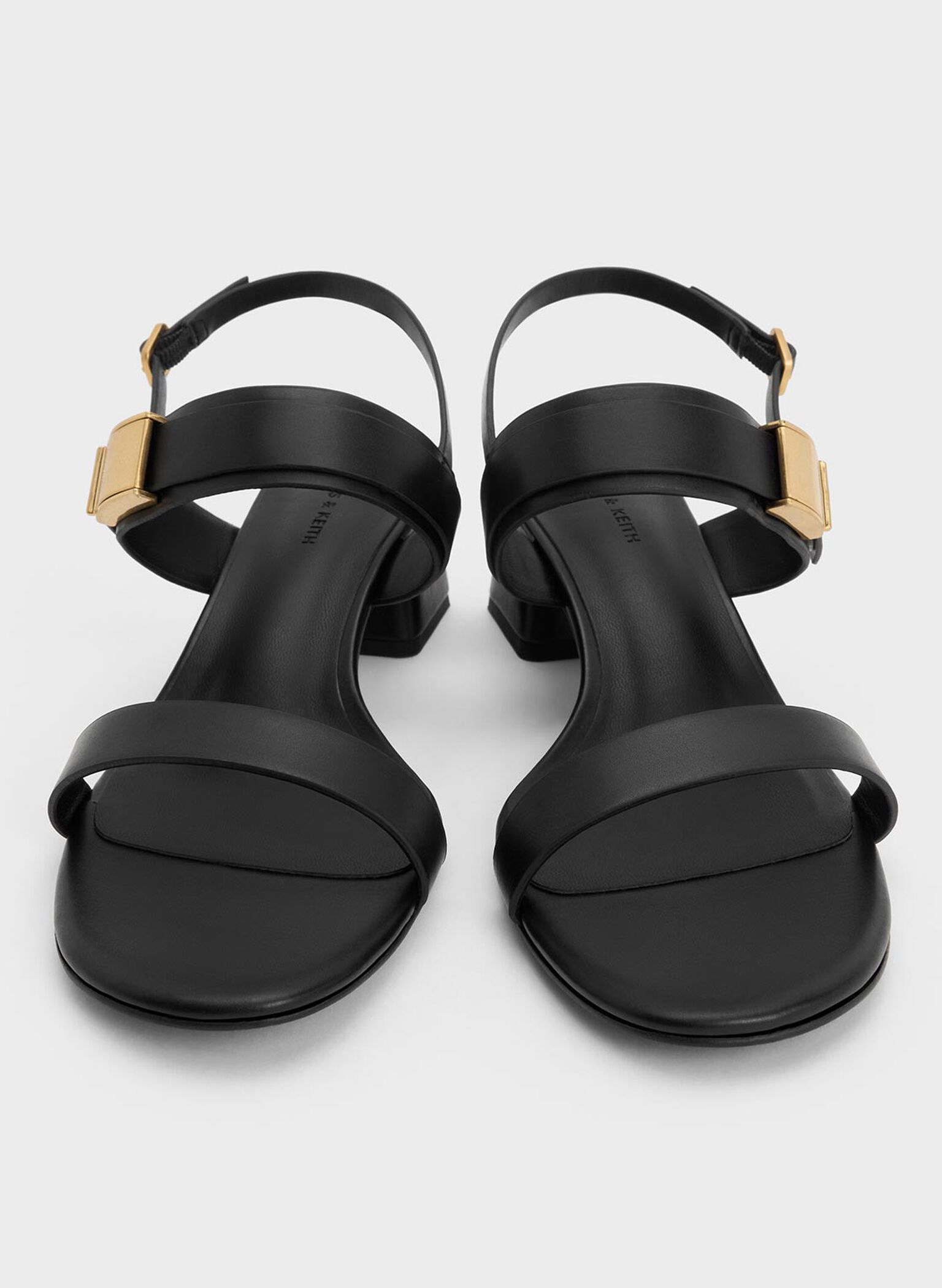 Yvette Double-Strap Heeled Sandals, Black, hi-res