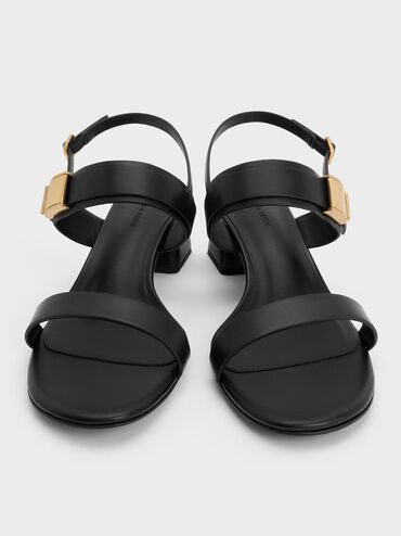 Yvette Double-Strap Heeled Sandals, Black, hi-res