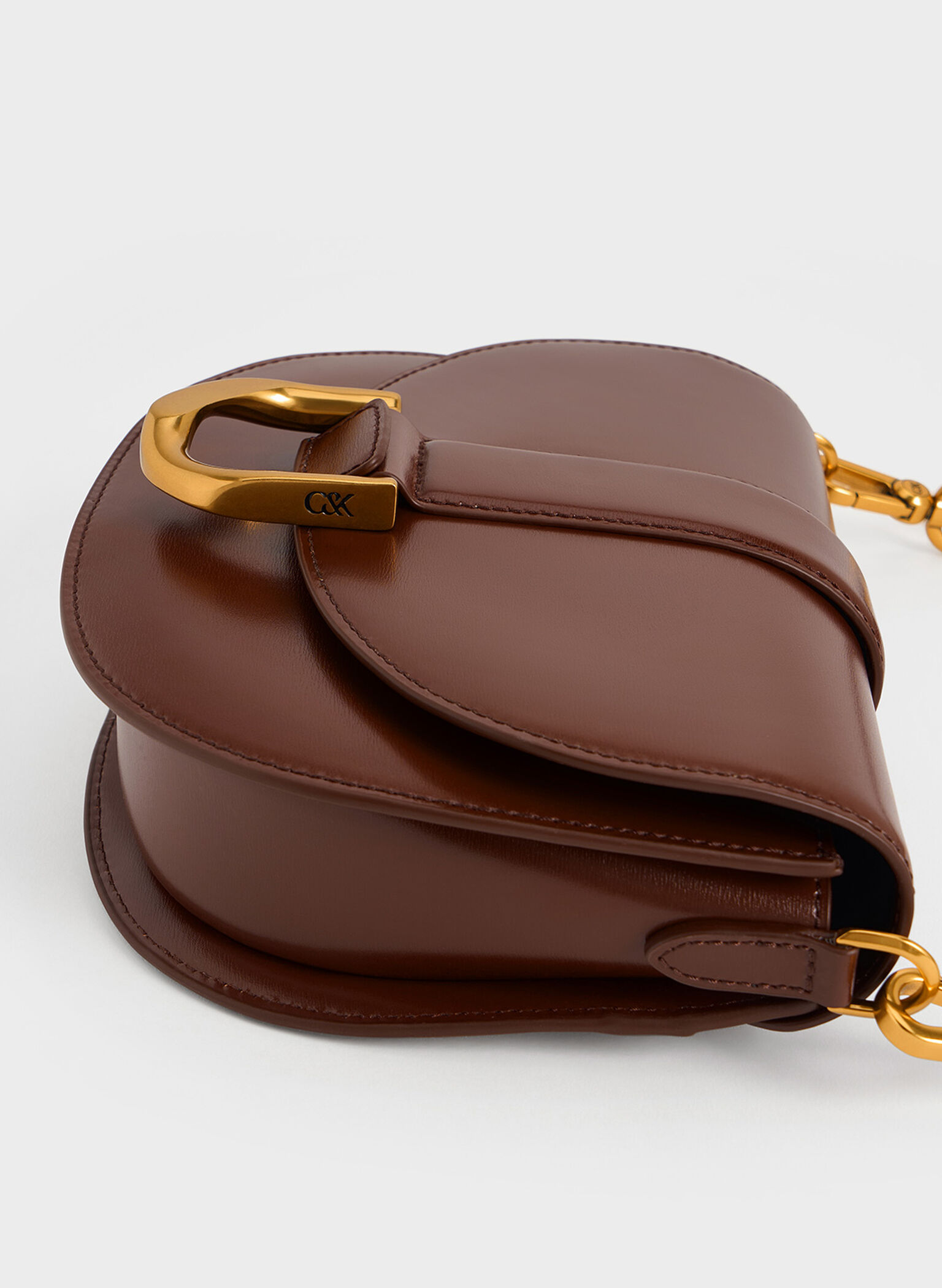 Gabine Leather Saddle Bag, Dark Brown, hi-res