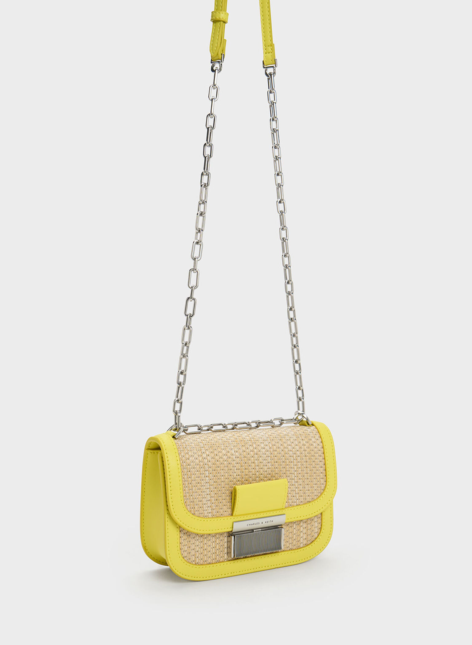 Charlot Raffia Chain Strap Bag, Yellow, hi-res