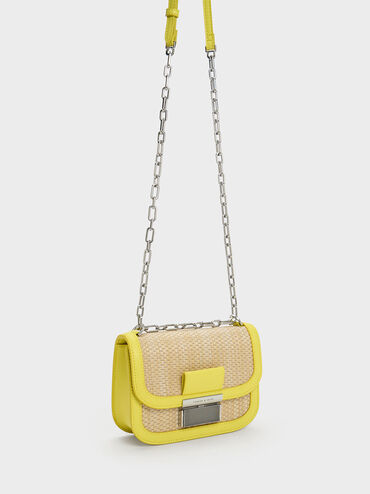 Charlot Raffia Chain Strap Bag, Yellow, hi-res