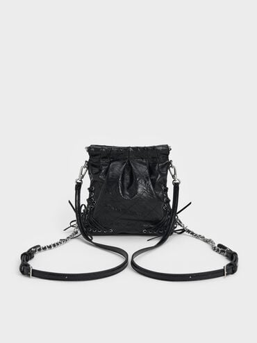 Duo Grommet Chain-Handle Two-Way Backpack, Noir, hi-res