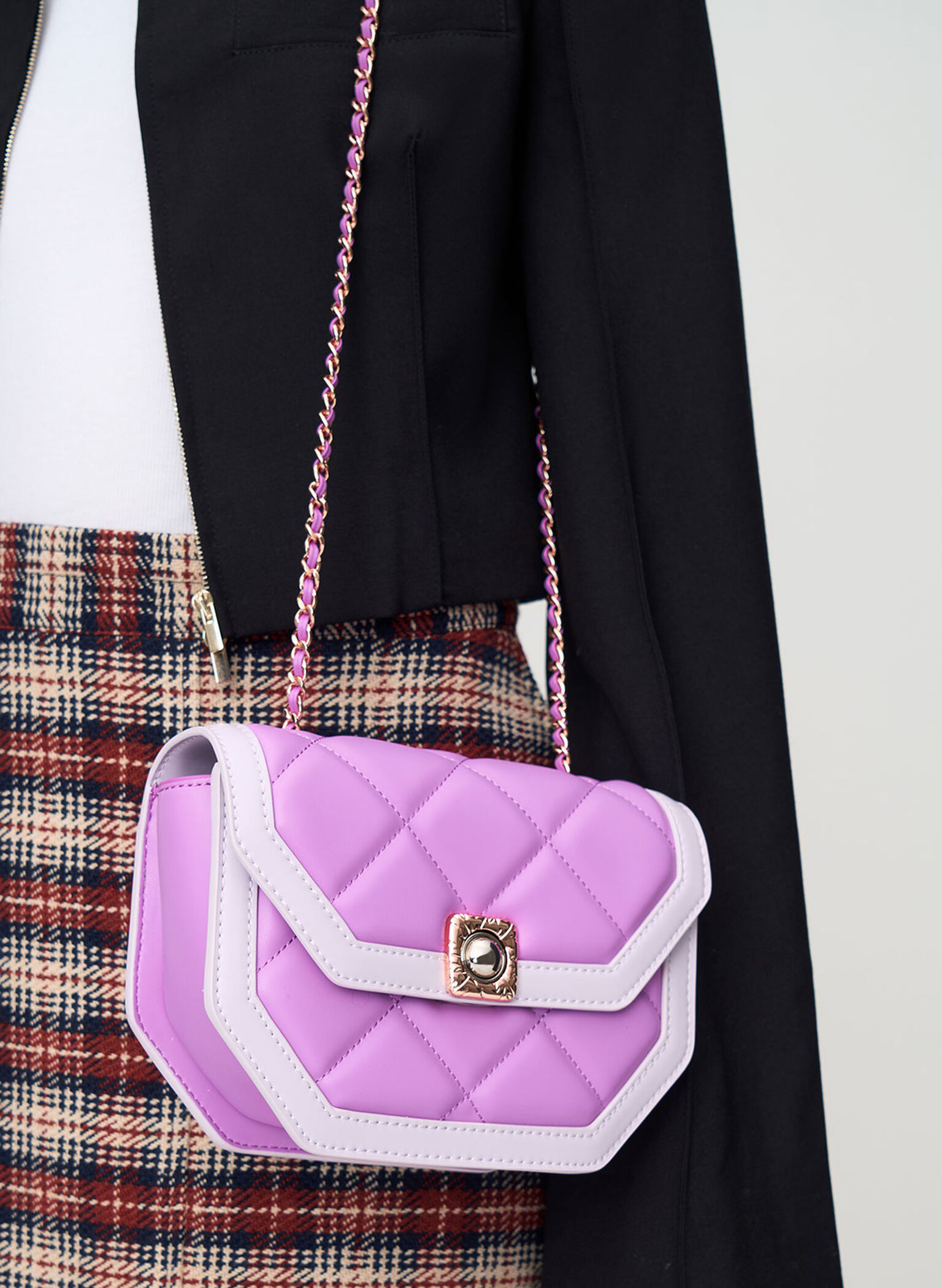 Avis Two-Tone Geometric Shoulder Bag, Violet, hi-res