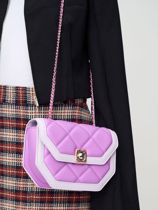 Avis Two-Tone Geometric Shoulder Bag, Violet, hi-res