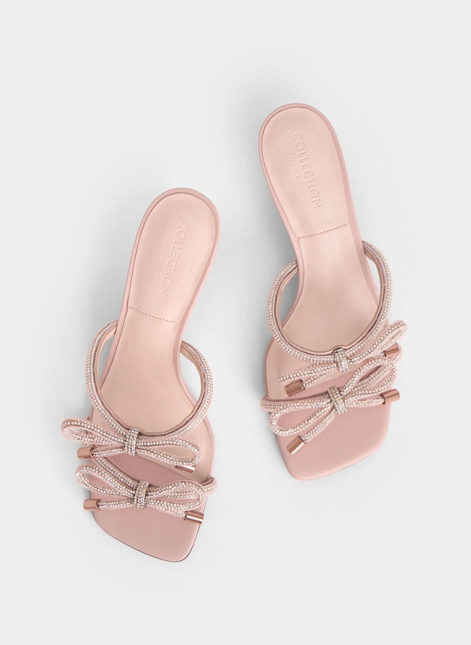 Gem-Embellished Bow-Tie Mules, Nude, hi-res