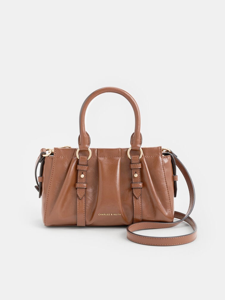 Britton Ruched Top Handle Tote Bag, Chocolate, hi-res