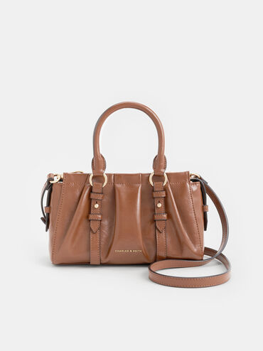 Britton Ruched Top Handle Tote Bag, Chocolate, hi-res