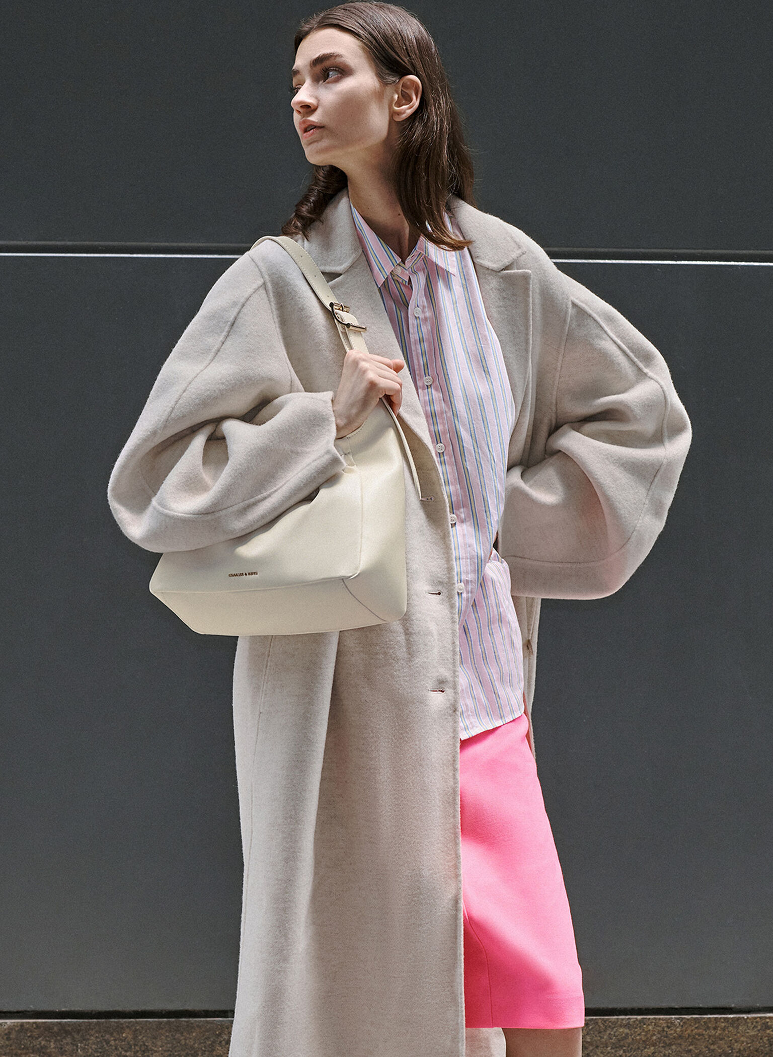 Brigette Ruched Shoulder Bag, Cream, hi-res