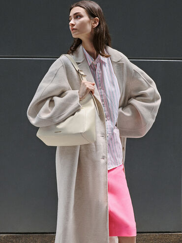 Brigette Ruched Shoulder Bag, Cream, hi-res